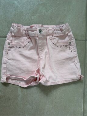 Girls' Light Pink Embellished Denim Shorts